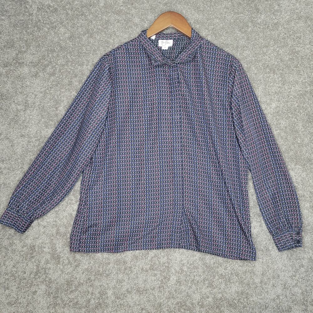 Vintage Purple Blue Dinosaur Print Long Sleeve Novelty Button Up Shirt Size 38